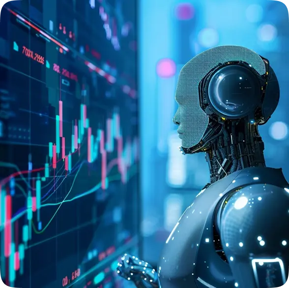 robot analyzing financial charts